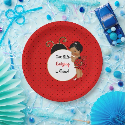 Ladybug African American Baby Girl Red & Black Pappteller (Party)