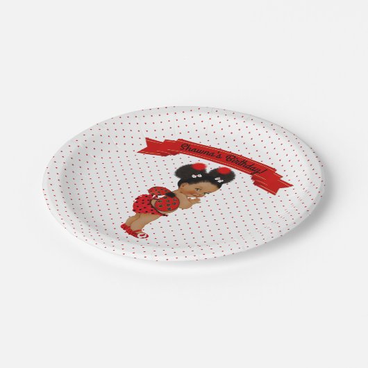 Ladybug African American Baby Girl Red Dots Pappteller (Schrägansicht)
