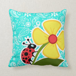 Ladybug auf Aqua Color Paisley, floral Kissen