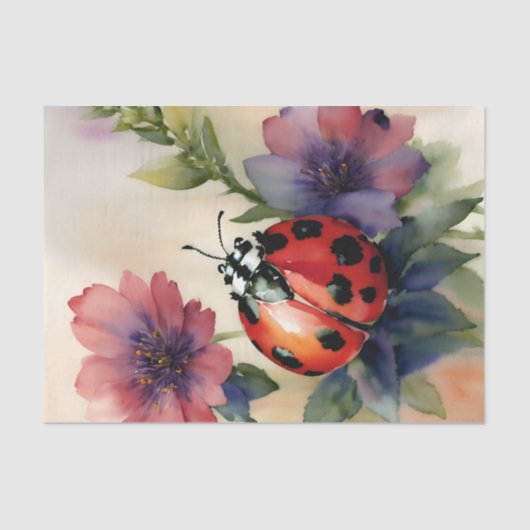 Ladybug auf Blume Wasserfarben Kunst Seidenpapier (Vorderseite)