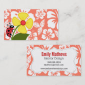 Ladybug auf dem tropischen Korallenfarben-Hibiskus Visitenkarte (Vorne/Hinten)
