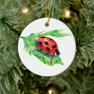 Ladybug auf der grünen Linke Keramik Ornament