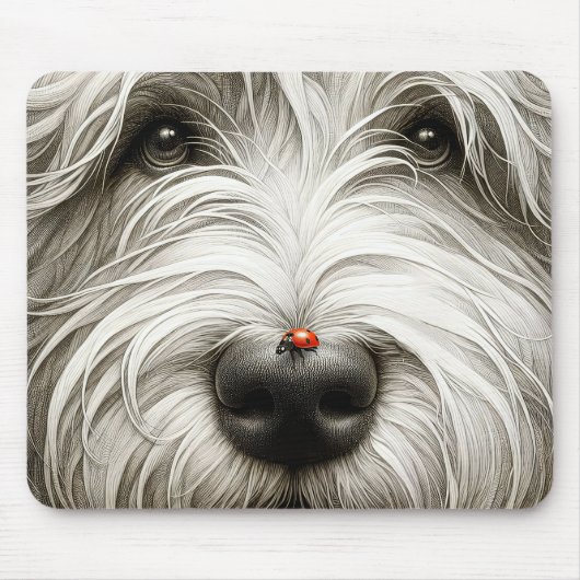 Ladybug auf der Nase eines Hundes Mousepad (Vorne)