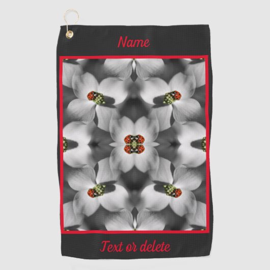 Ladybug auf Dogwood-Blume Abstrakt Personalisiert Golfhandtuch (Vorderseite)