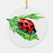 Ladybug auf einem grünen Blatt Keramik Ornament (Vorne)