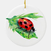 Ladybug auf einem grünen Blatt Keramik Ornament (Hinten)