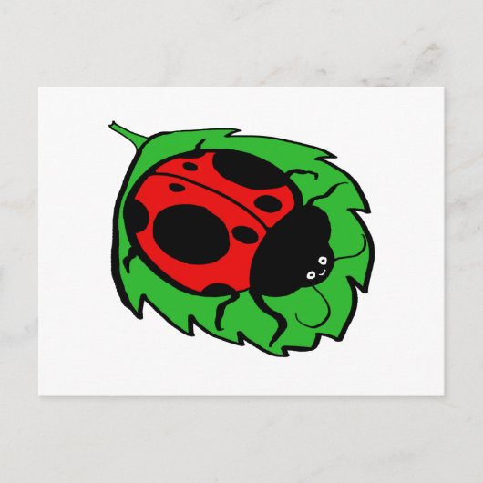 Ladybug auf einem grünen Blatt lächeln Postkarte (Vorderseite)