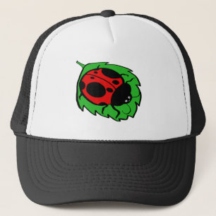 Ladybug auf einem grünen Blatt lächeln Truckerkappe