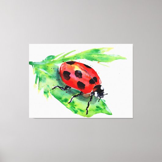 Ladybug auf einem grünen Blatt Leinwanddruck (Vorderseite)