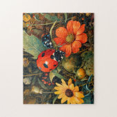 Ladybug auf einer einfachen Dahlia Bloom Illustrat Puzzle (Vertikal)