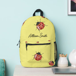 Ladybug auf gelb personalisiert bedruckter rucksack