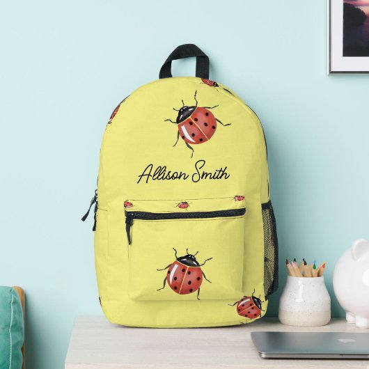 Ladybug auf gelb personalisiert bedruckter rucksack