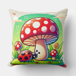 Ladybug auf Gras mit lebendigem Pilz Kissen