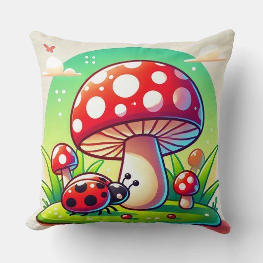 Ladybug auf Gras mit lebendigem Pilz Kissen (Vorderseite)