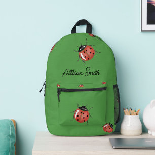 Ladybug auf grün personalisiert bedruckter rucksack