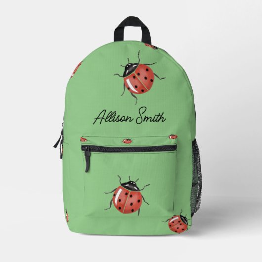 Ladybug auf hellgrün personalisiert bedruckter rucksack (Vorderseite)
