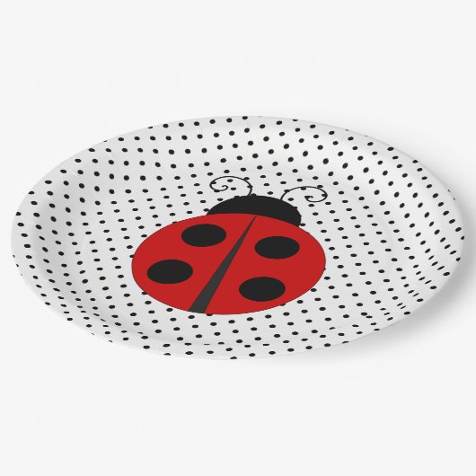 Ladybug auf Polka Dots Design Paper Teller (Schrägansicht)