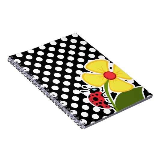 Ladybug auf schwarzen und weißen Polka-Punkten Notizblock (Rechte Seite)