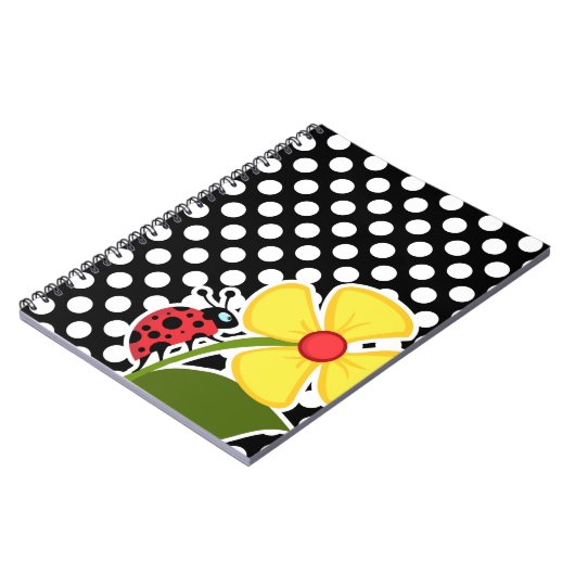 Ladybug auf schwarzen und weißen Polka-Punkten Notizblock (Linke Seite)