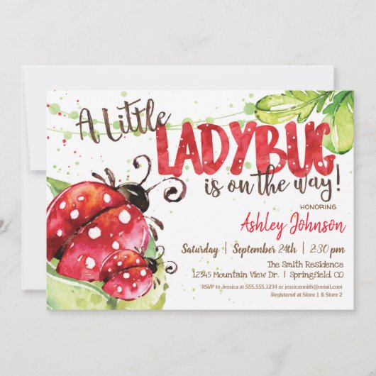 Ladybug Baby Duwer Einladung, Mädchen Einladung (Vorderseite)