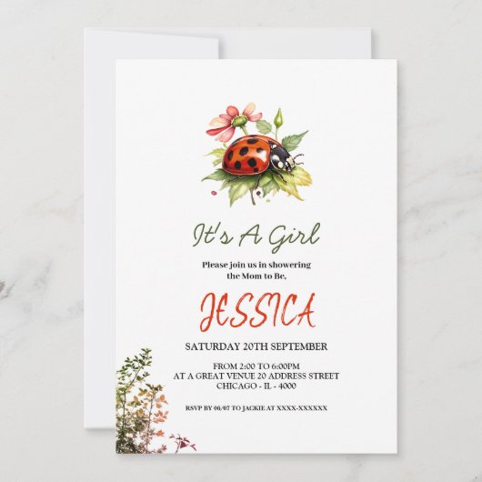 Ladybug Baby Shower Einladungen (Vorderseite)