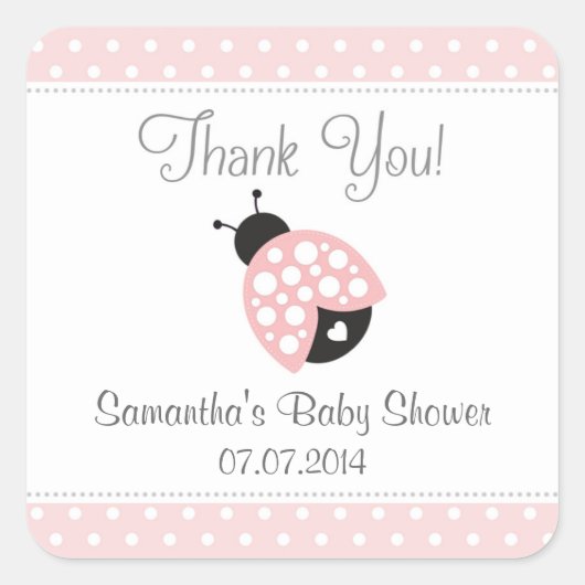 Ladybug Babydusche Danke Stickers (Pink) (Vorderseite)