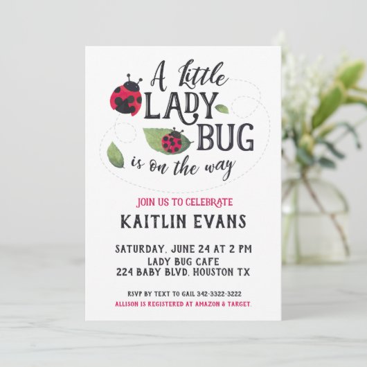 Ladybug Babydusche Einladung (Stehend Vorderseite)