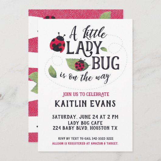 Ladybug Babydusche Einladung (Vorne/Hinten)