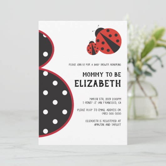 Ladybug Babydusche Einladung schwangere Silhouette (Stehend Vorderseite)
