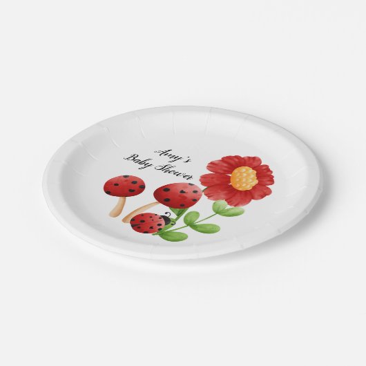 Ladybug Babydusche Papierplatte Pappteller (Schrägansicht)