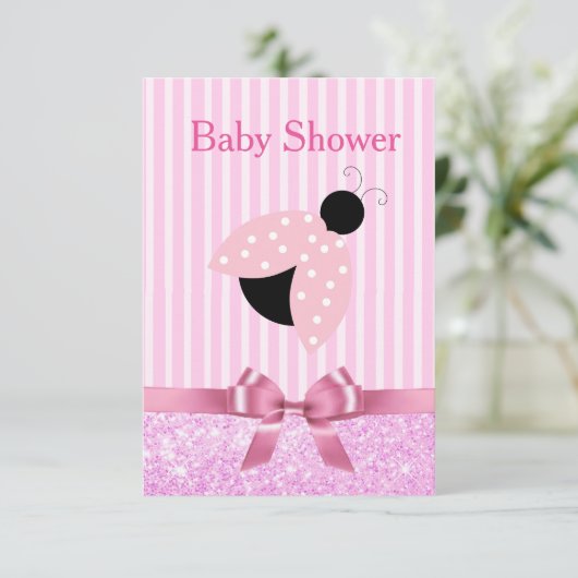 Ladybug-Babydusche von Pink Girl Einladung (Stehend Vorderseite)