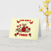 Ladybug Bear 3. Geburtstags-Shirts Karte (Gelbe Blume)