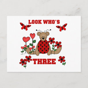Ladybug Bear 3. Geburtstags-Shirts Postkarte