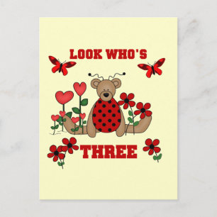 Ladybug Bear 3. Geburtstags-Shirts Postkarte