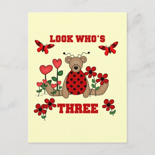 Ladybug Bear 3. Geburtstags-Shirts Postkarte (Vorderseite)
