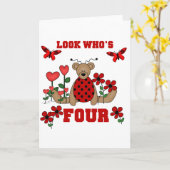 Ladybug Bear 4. Geburtstag Shirts und Geschenke Karte (Gelbe Blume)