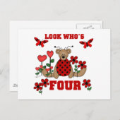 Ladybug Bear 4. Geburtstag Shirts und Geschenke Postkarte (Vorne/Hinten)