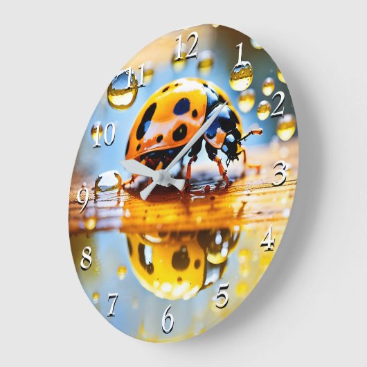 Ladybug bei Regen Große Wanduhr (Winkel)