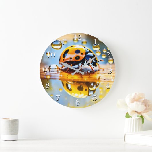 Ladybug bei Regen Große Wanduhr (Zuhause)