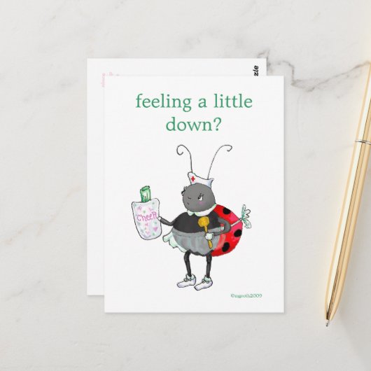 Ladybug bekommt gute Postkarte (Vorderseite/Rückseite Beispiel)