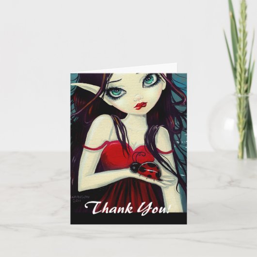 Ladybug Big-Eye Fairy Art Dankeskarte (Vorderseite)