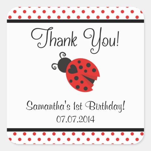 Ladybug Birthday Danke Stickers (Vorderseite)