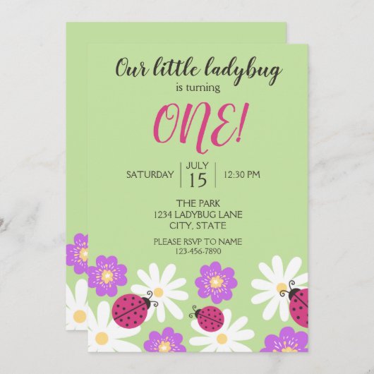 Ladybug Birthday Einladung (Vorne/Hinten)