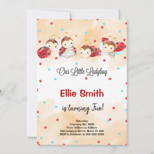Ladybug Birthday Einladung (Vorderseite)