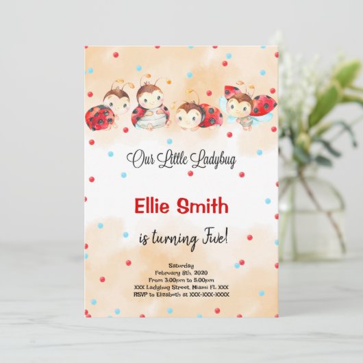 Ladybug Birthday Einladung (Stehend Vorderseite)