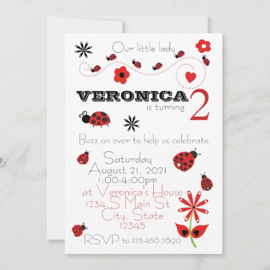Ladybug Birthday Einladung (Vorderseite)