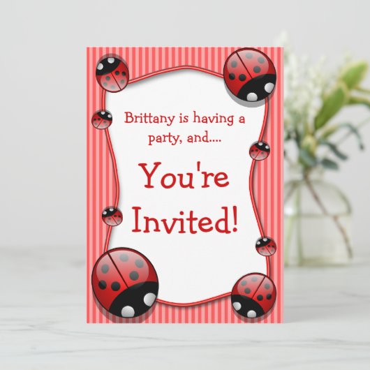 Ladybug Birthday Party Einladung (Stehend Vorderseite)