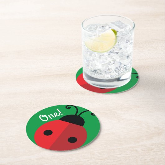 Ladybug Birthday Party Runder Pappuntersetzer (Vor Ort)