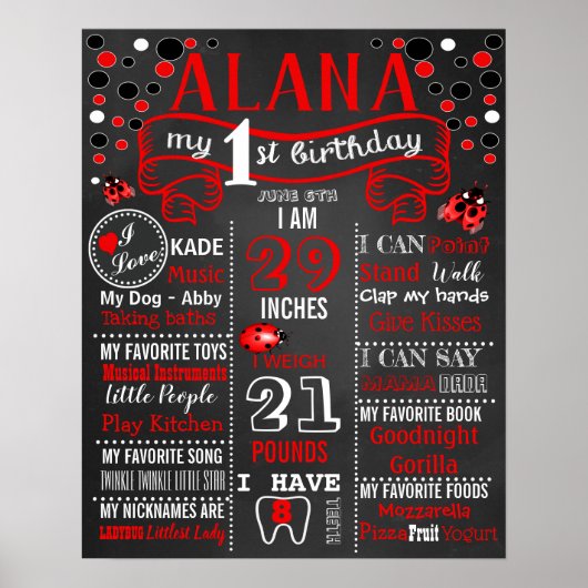 Ladybug Birthday Party-Tafelschild Poster (Vorne)