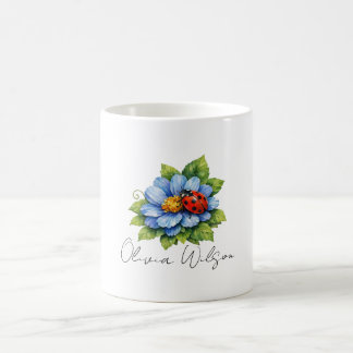 Ladybug Bliss on a Blooming Blue Flower Kaffeetasse